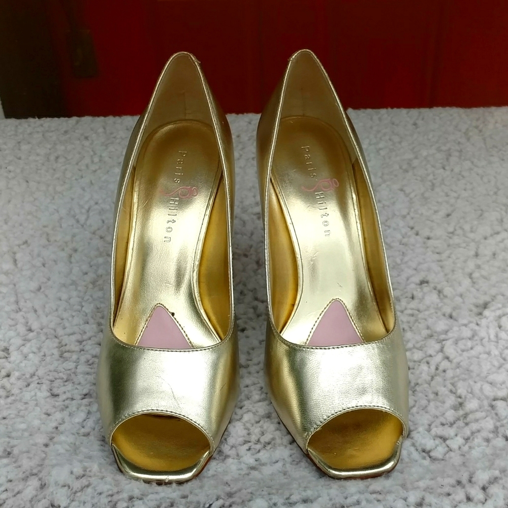 Paris Hilton gold open toe